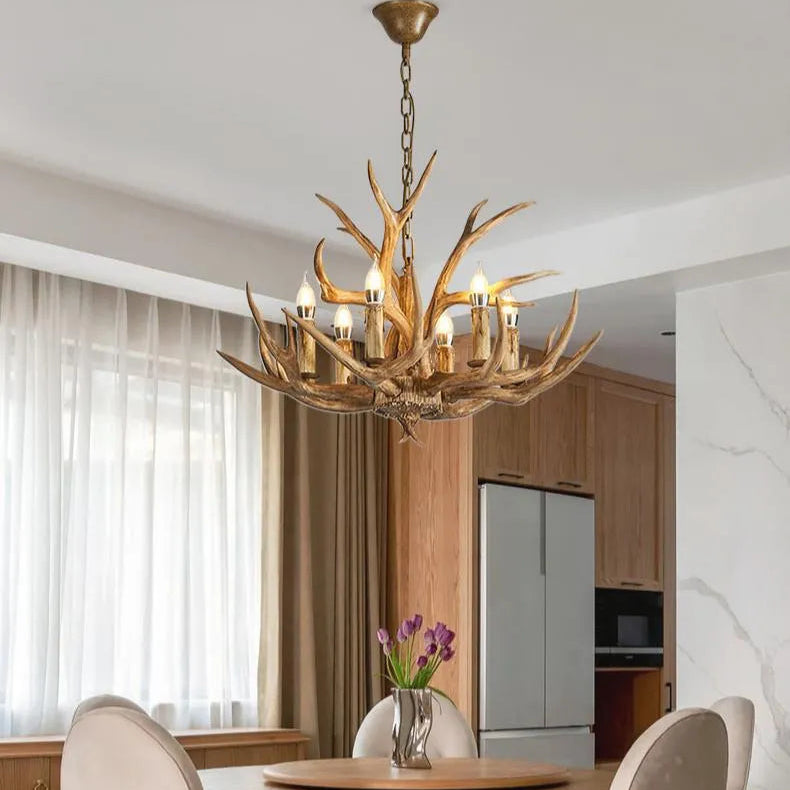 Alpine Antler Chandelier | Solid Wood, Dimmable LED Lighting for Living Room