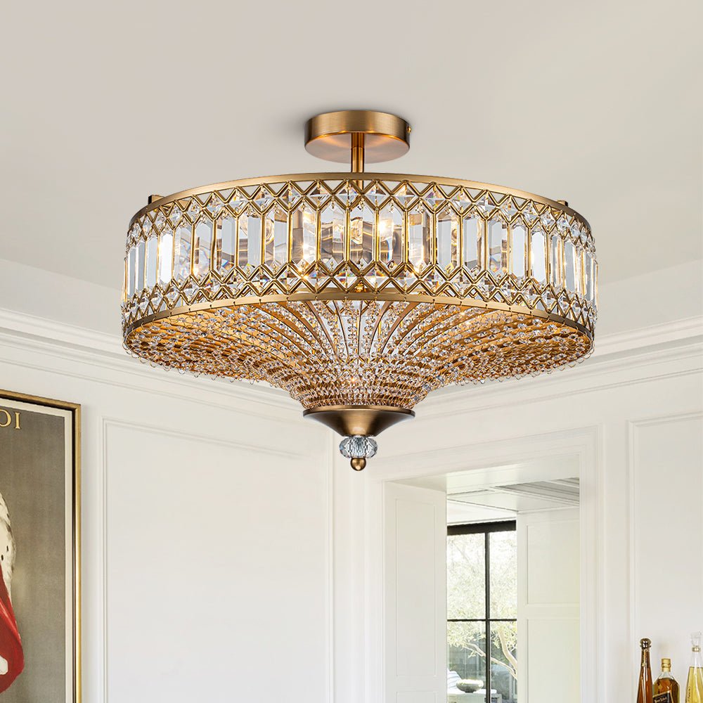Cavara Flush Mount Ceiling Light | Carved Crystal, LED Drum Design 3