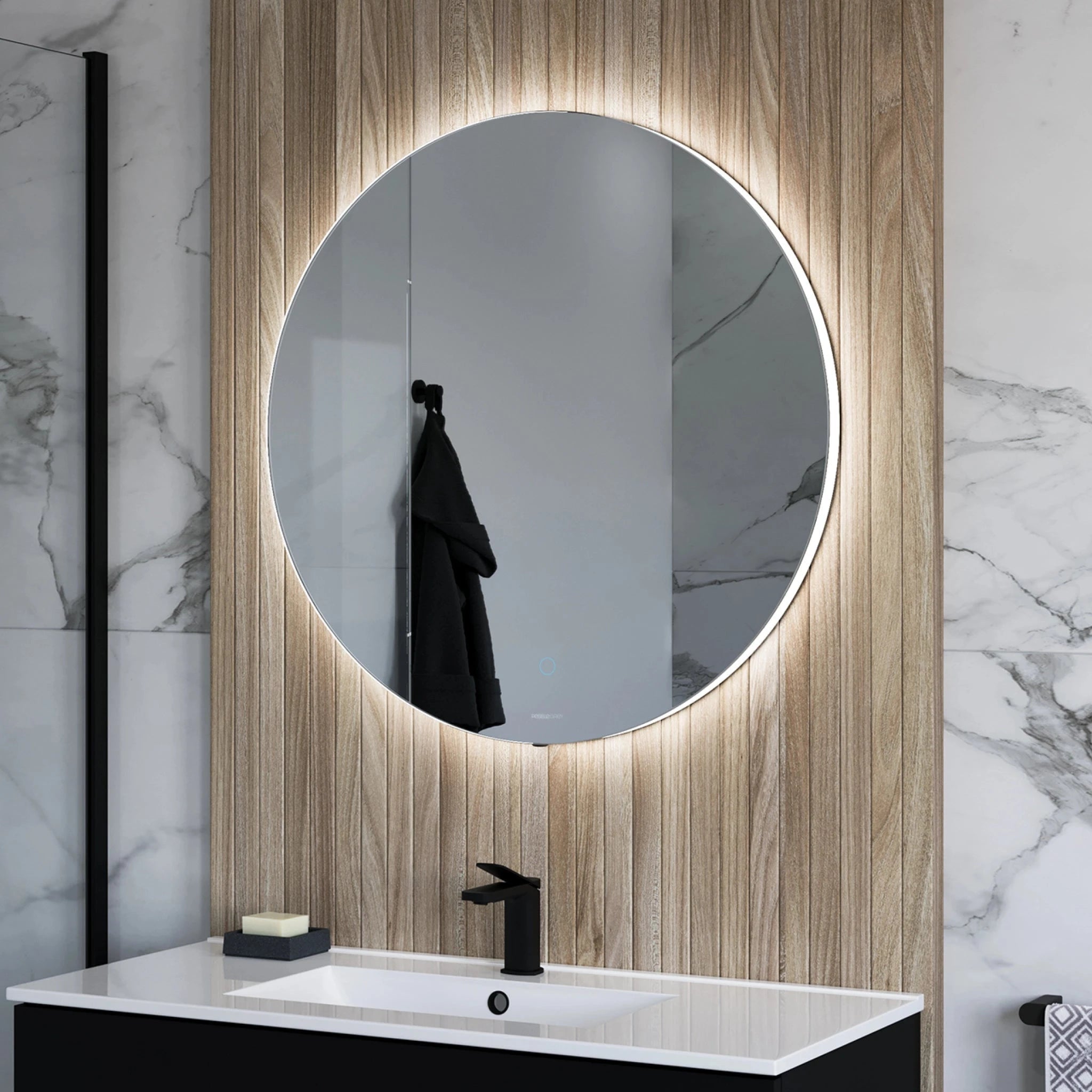 Halo LED Bathroom Mirror | Round, Backlit with Adjustable Lighting 7