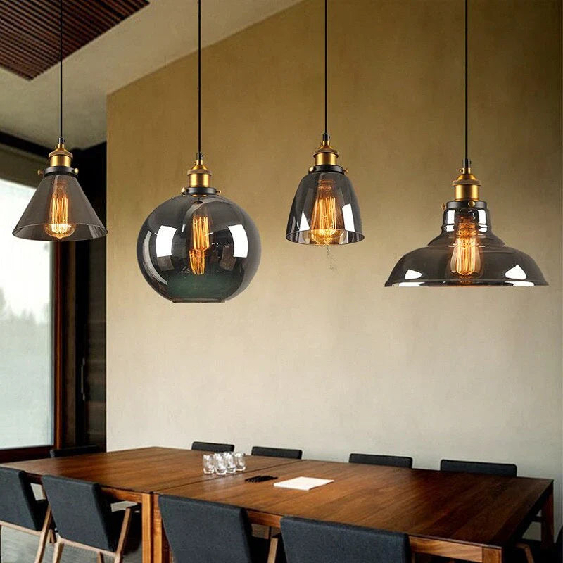 Indigo Pendant Light | Smoked Glass, Vintage Industrial Kitchen Island Lighting 3