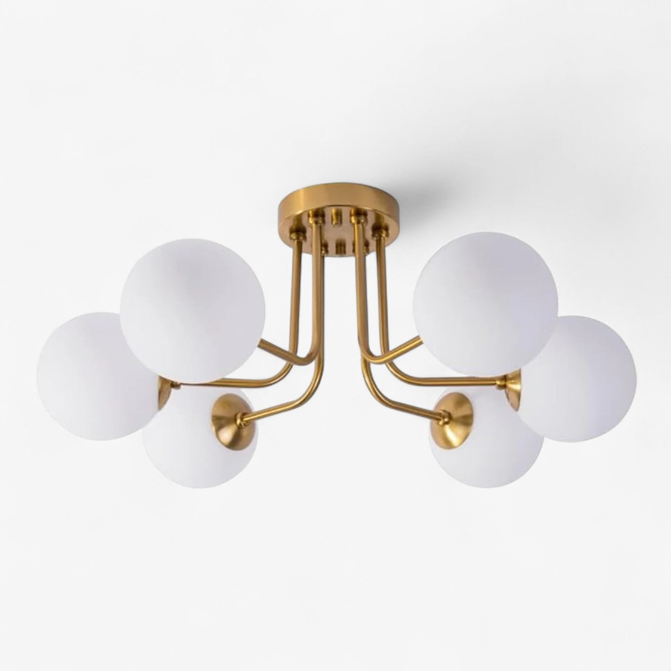 Ophelia Gold Chandelier | Mid-Century Design, Frosted Glass Globes 1