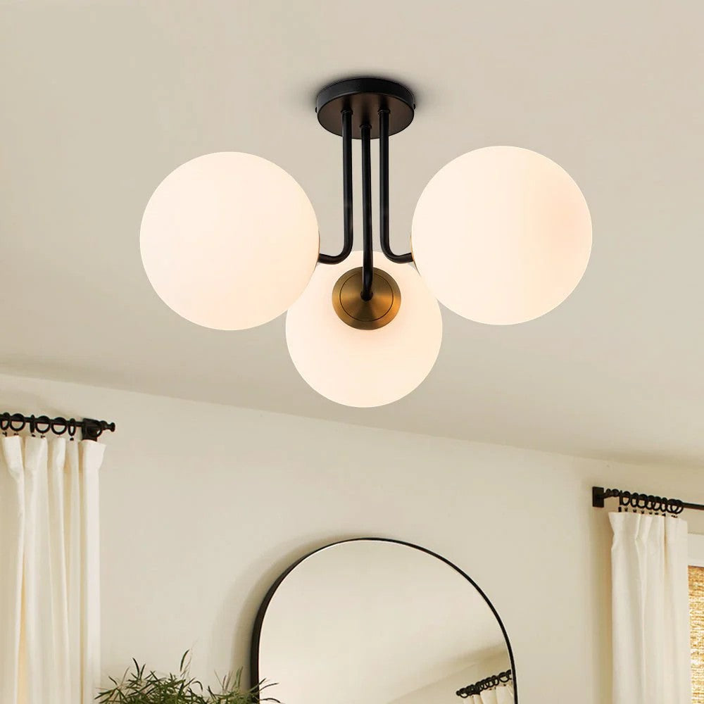 Ophelia Gold Chandelier | Mid-Century Design, Frosted Glass Globes 4