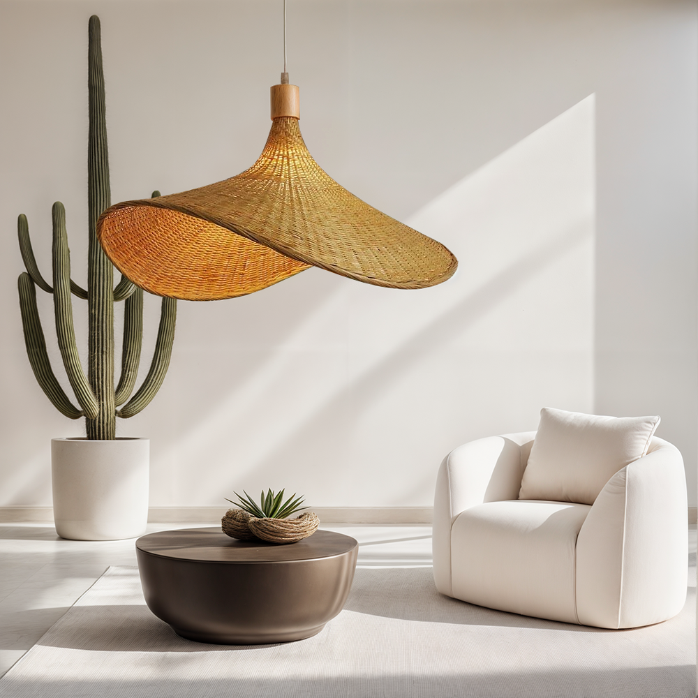 Rena Floor Lamp | Hand-Knitted Bamboo, Cozy Glow 8