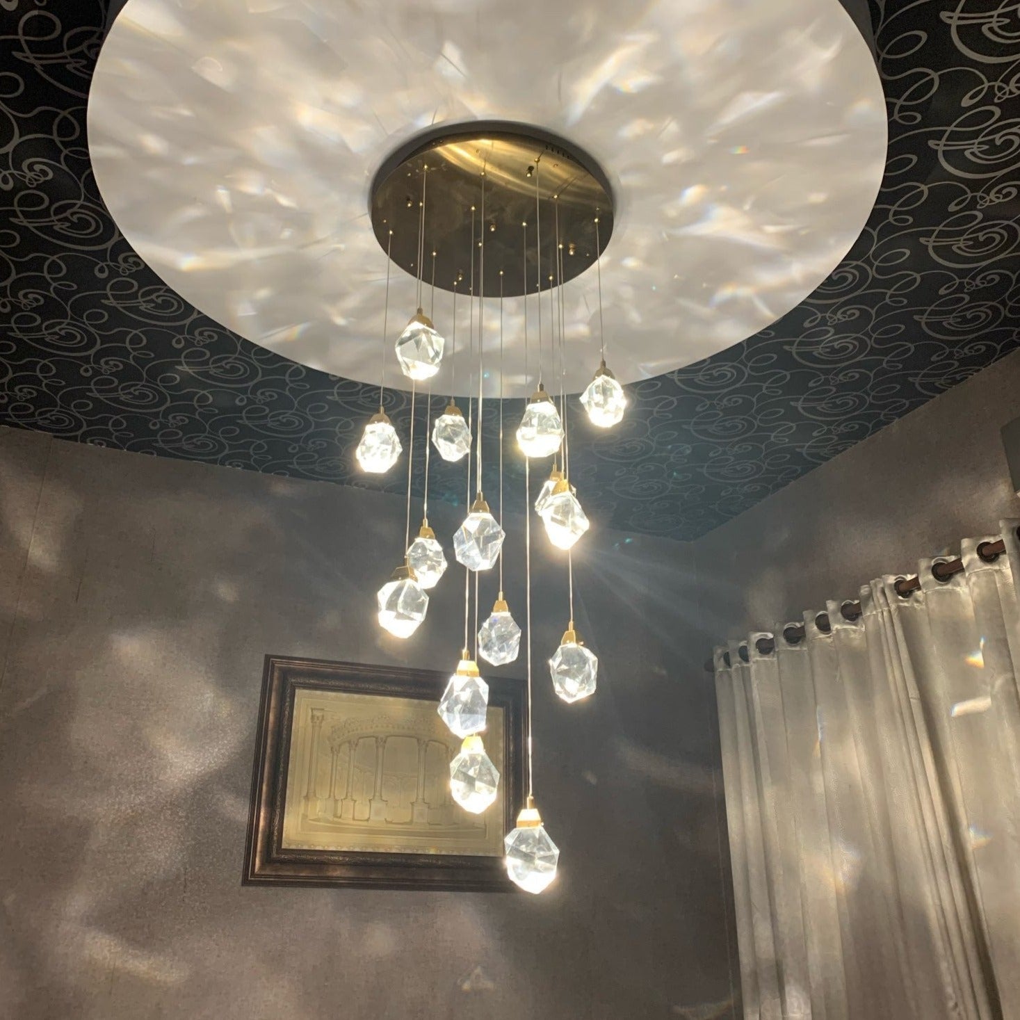 Riviera Crystal Chandelier | Elegant Diamond Cut Design, Cascading Pendants 2