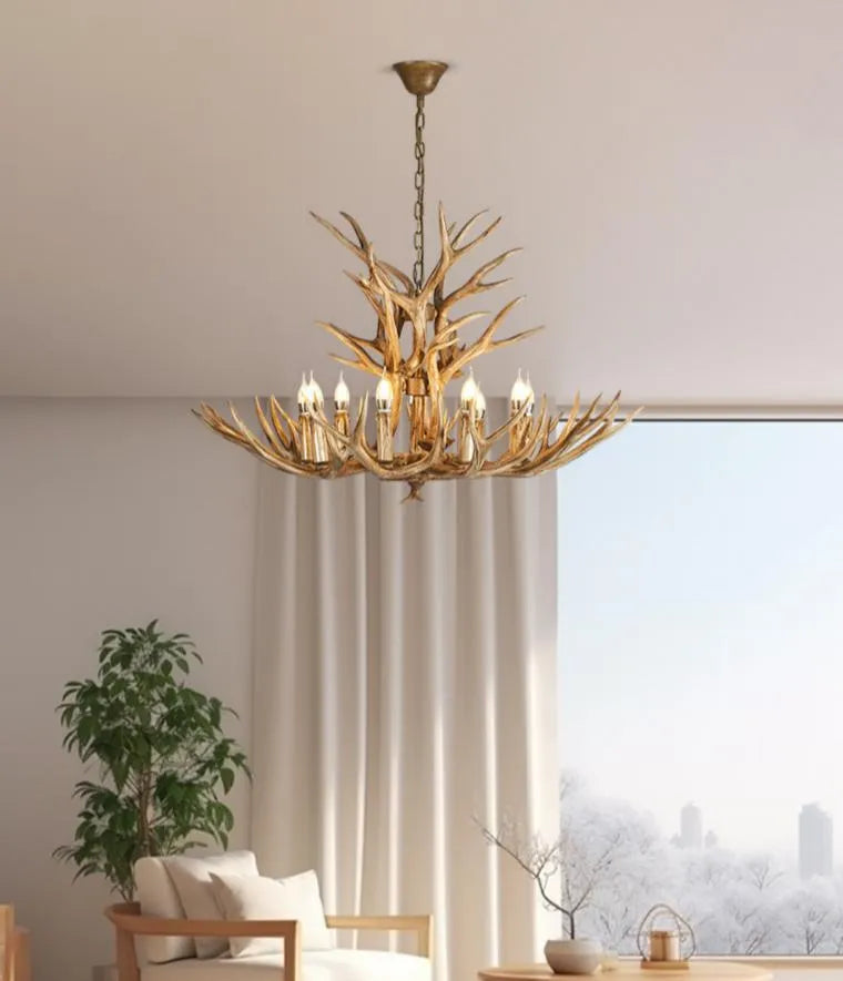 Alpine Antler Chandelier | Solid Wood, Dimmable LED Lighting for Living Room