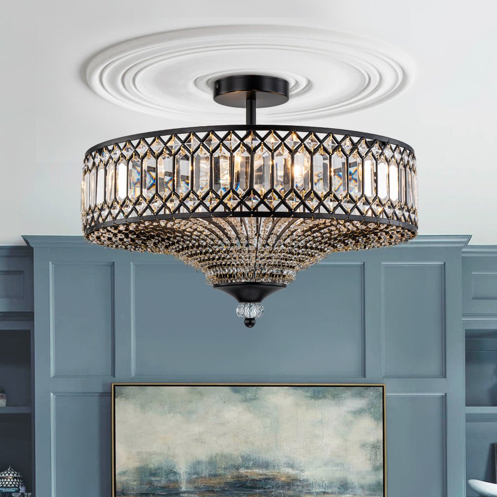 Cavara Flush Mount Ceiling Light | Carved Crystal, LED Drum Design 0