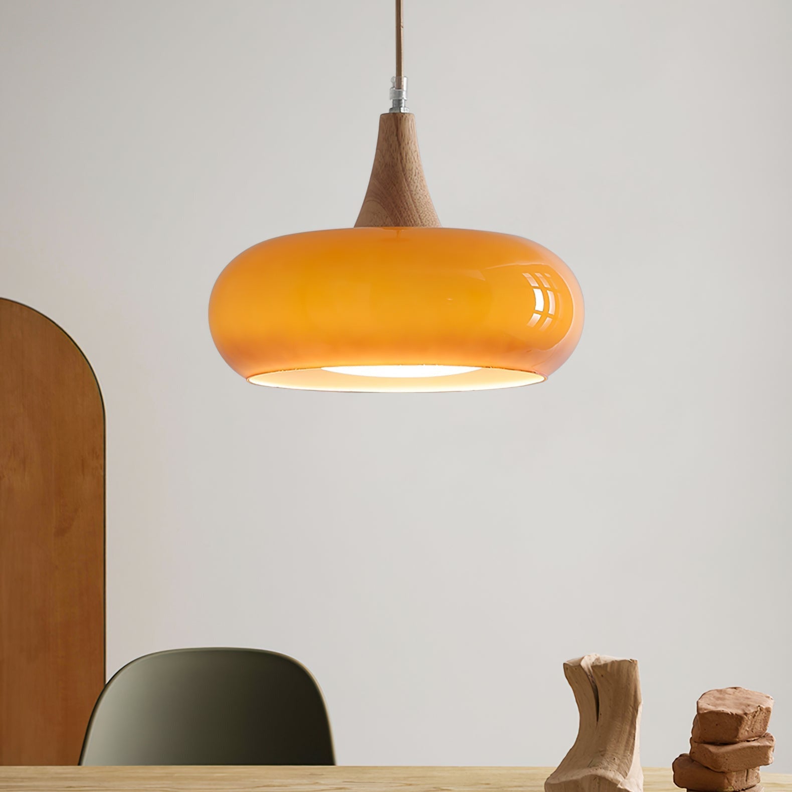 Chara Pendant Light | Amber Glass Shade, Metal Accent for Kitchen Island Lighting 4