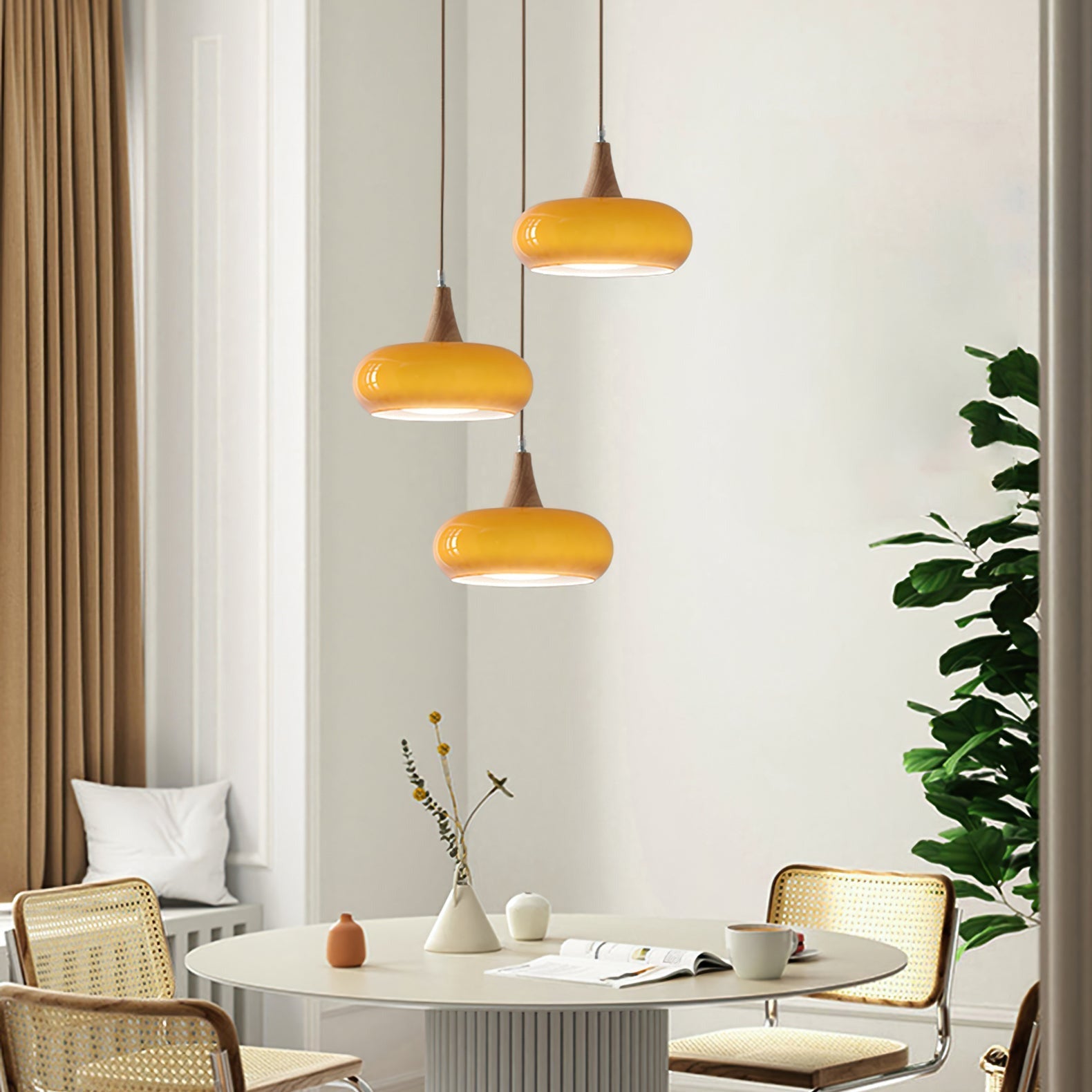 Chara Pendant Light | Amber Glass Shade, Metal Accent for Kitchen Island Lighting 6