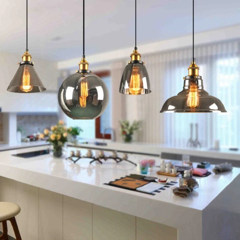 Indigo Pendant Light | Smoked Glass, Vintage Industrial Kitchen Island Lighting 2