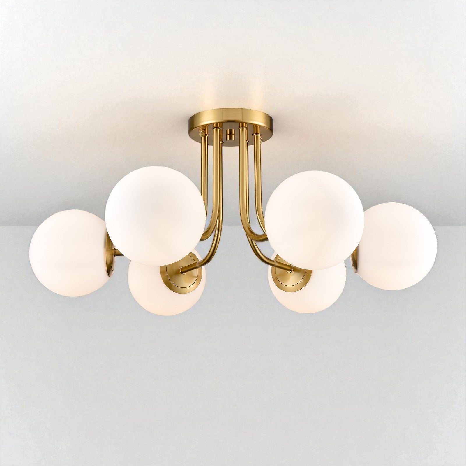 Ophelia Gold Chandelier | Mid-Century Design, Frosted Glass Globes 2