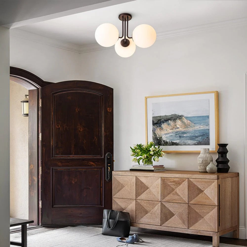 Ophelia Gold Chandelier | Mid-Century Design, Frosted Glass Globes 5