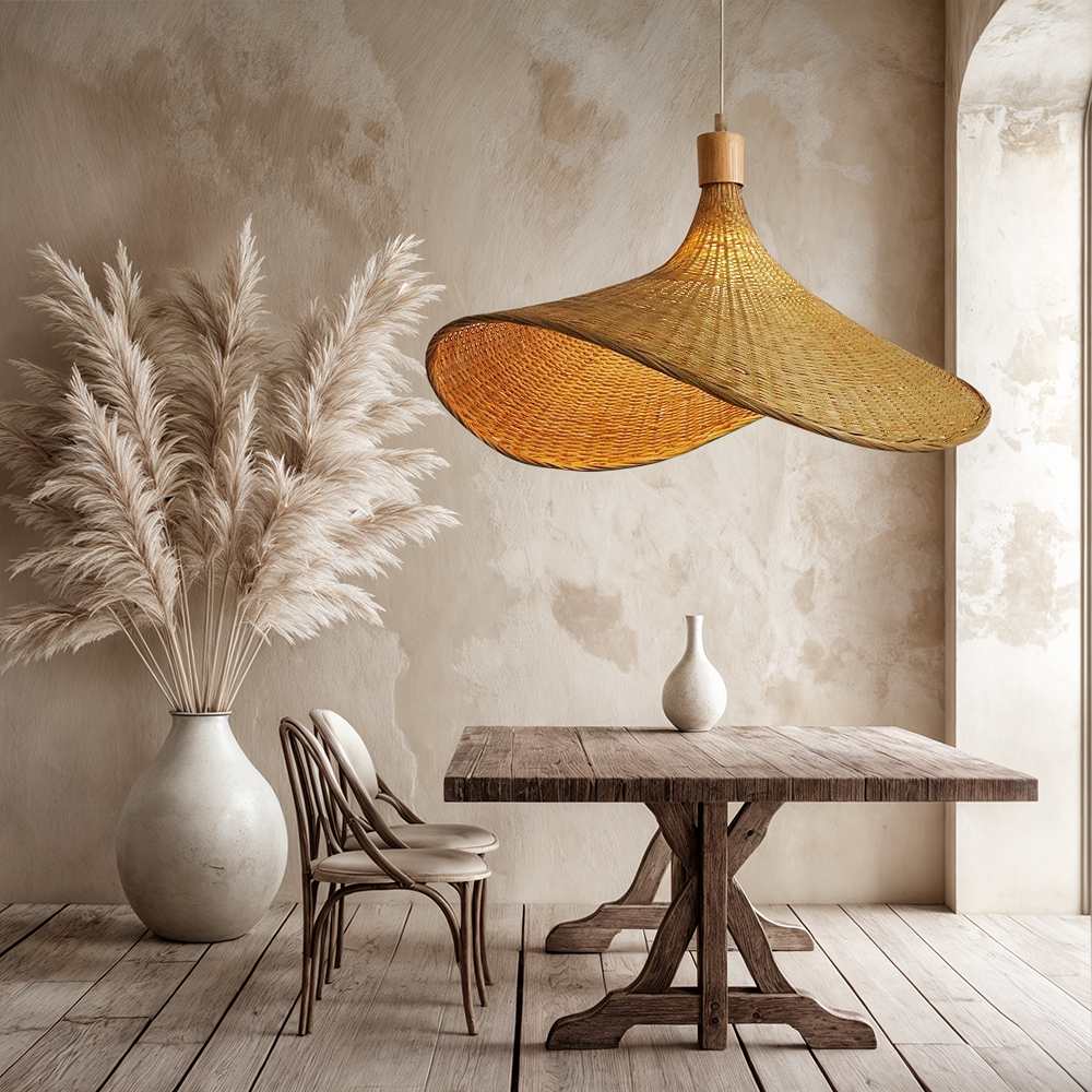 Rena Floor Lamp | Hand-Knitted Bamboo, Cozy Glow 2
