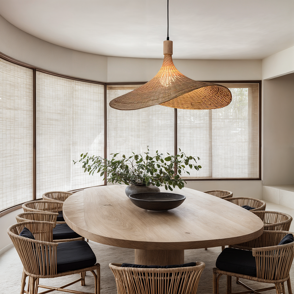 Rena Floor Lamp | Hand-Knitted Bamboo, Cozy Glow 9
