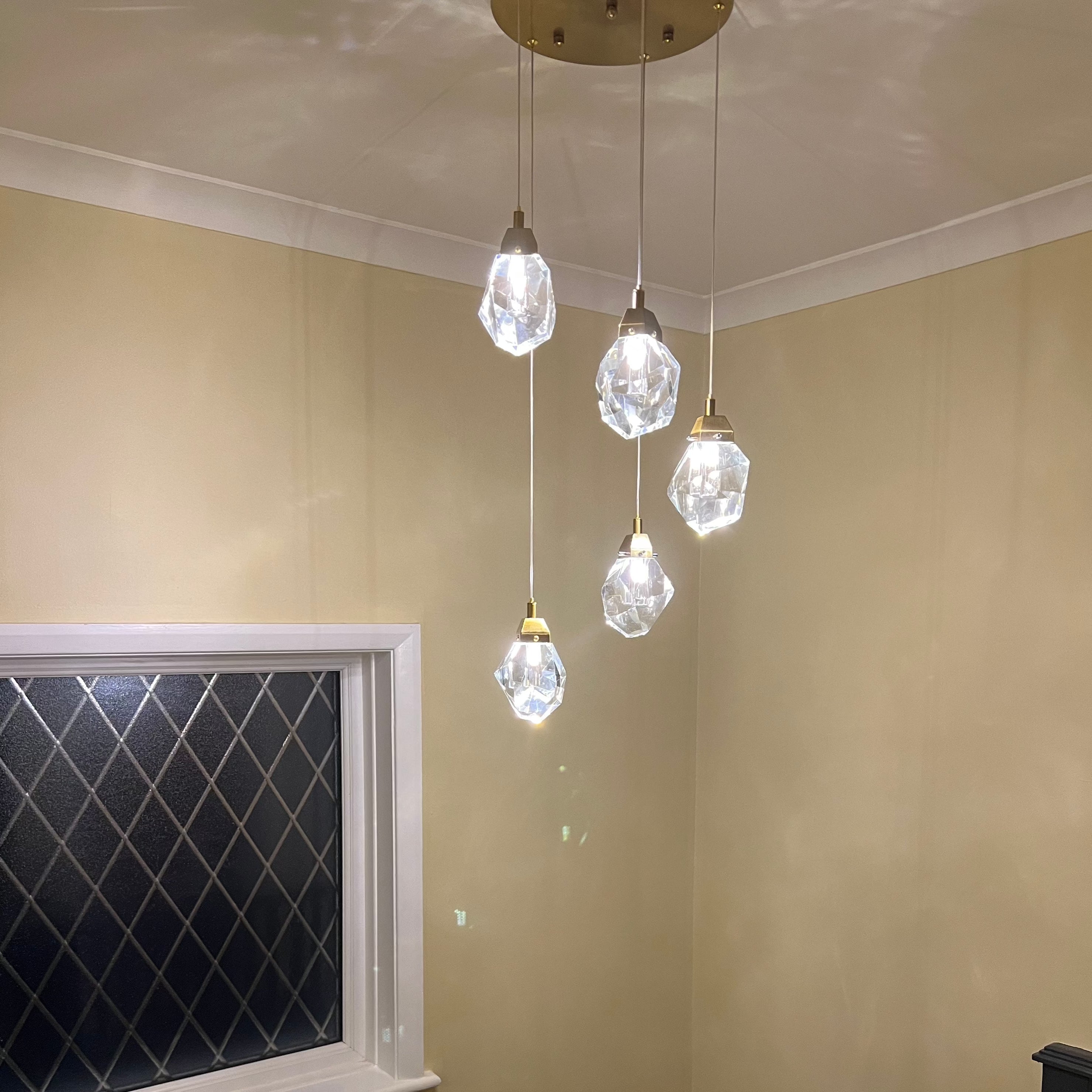 Riviera Crystal Chandelier | Elegant Diamond Cut Design, Cascading Pendants 4