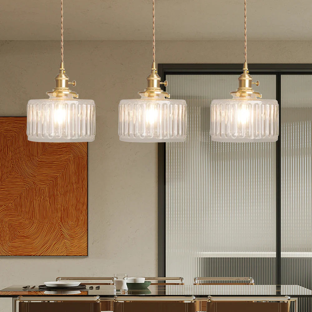 Vinta Pendant Light | Ribbed Glass, Gold Finish for Kitchen Island Lighting 8